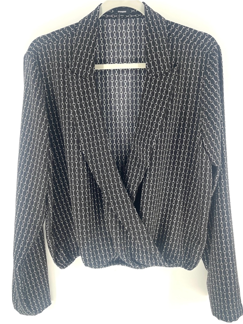 Express Black and White Chainlink Detail  Wrap Blouse